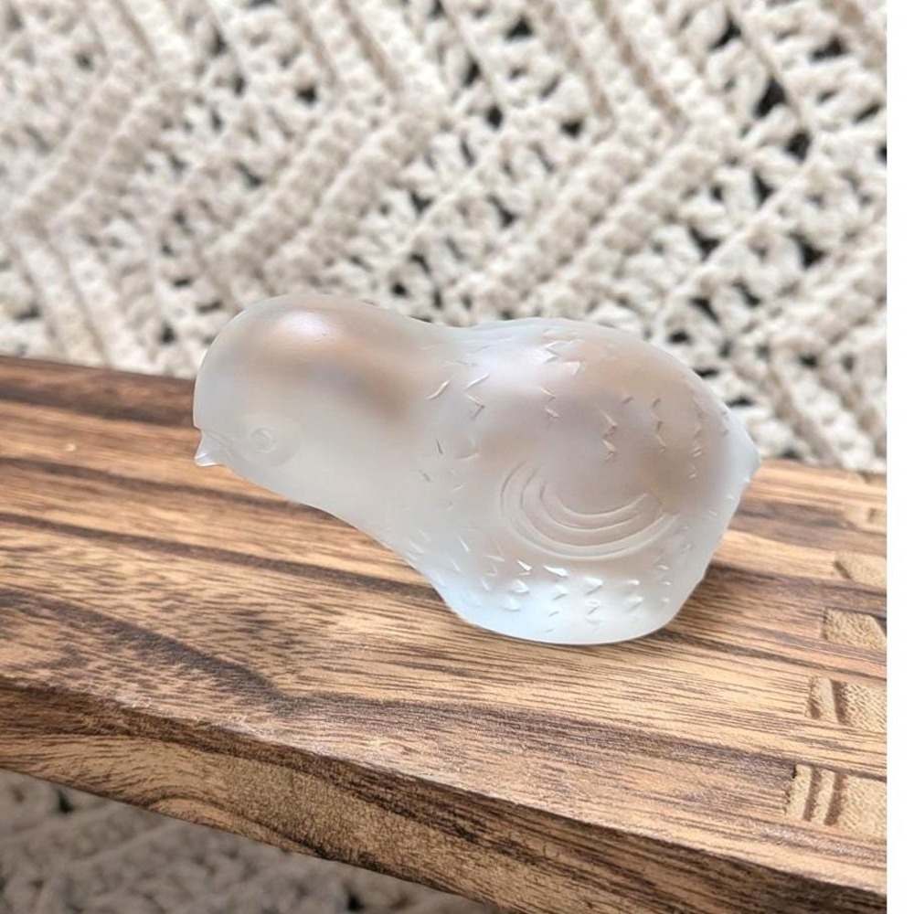 Baccarat France Frosted Crystal Bird Chick Paperweight Figurine Signed